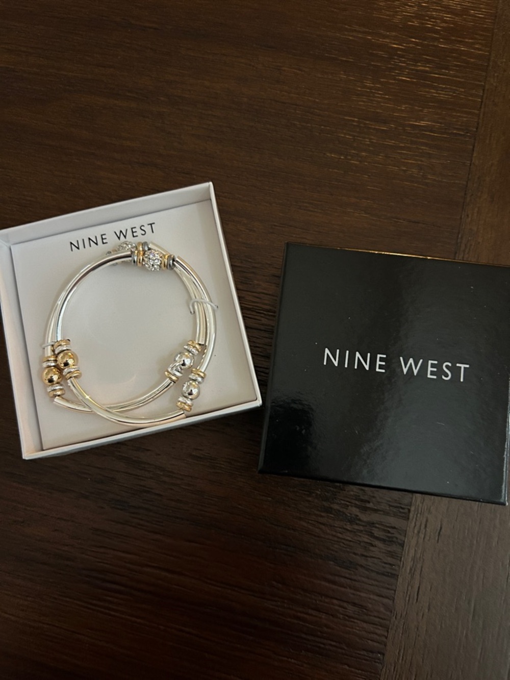 Nine West Mixed Metal Stacked Bangle Bracelet Set - Silver & Gold